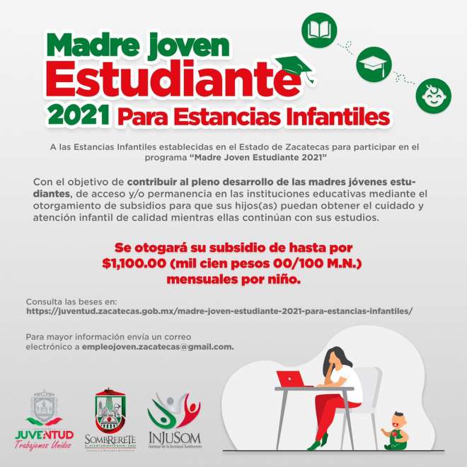 Invitan a programa Madre Joven Estudiante 2021 en Sombrerete